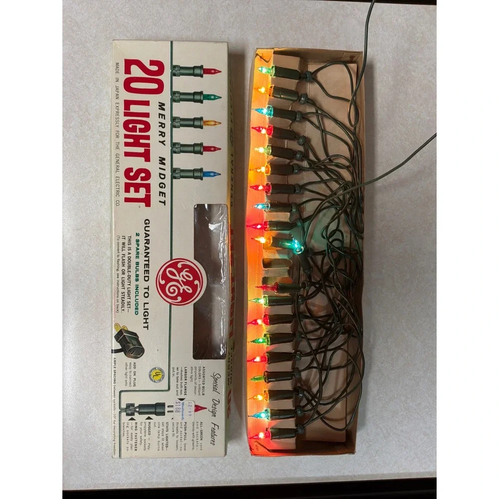 Vintage GE Merry Midget Christmas Lights 2 Sets Made Japan Woolworth Twin Fair